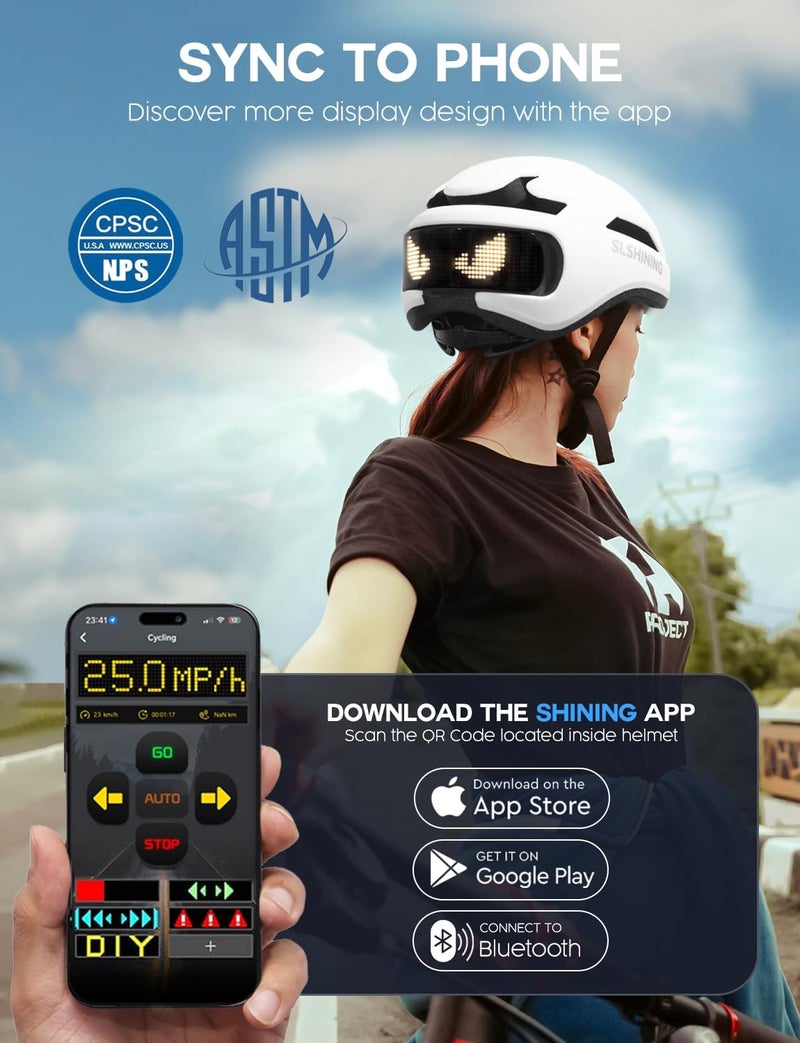 Docgari Bike Helmet with Light - Bike Helmet with DIY LED Screen for Scooter, Bicycle, Skateboard - LED Display Helmet with Customizable Patterns - Bicycle Helmet Light for Adult Men and Women - Image 2